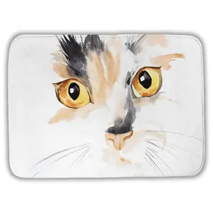 360 stand Rectangle Watercolor Cat Face Closeup Bath Mat - 17x24 in, Water Absorbent Mat, Decorative Bathroom Accessory, Laundry Use Home Decor Piece, Gift Option, Bath Rug