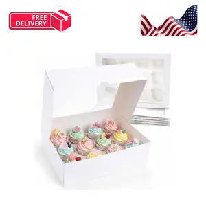 12 Count Cupcake Boxes, 6PCS Cupcake Container with Window Boxes Holding 72 Pastry Box 13.2"x9.8"x4"