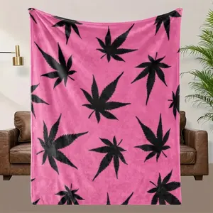 Comfortable Pink Marijuana Leaf Pattern Blanket Soft High-Definition Digital Print Cooling Blanket All-Season Use Soft Breathable 100% Polyester Perfect Gift for Family and Friends Pop Art Merchandise Cute Aesthetic Room Decor Cozy Bedding