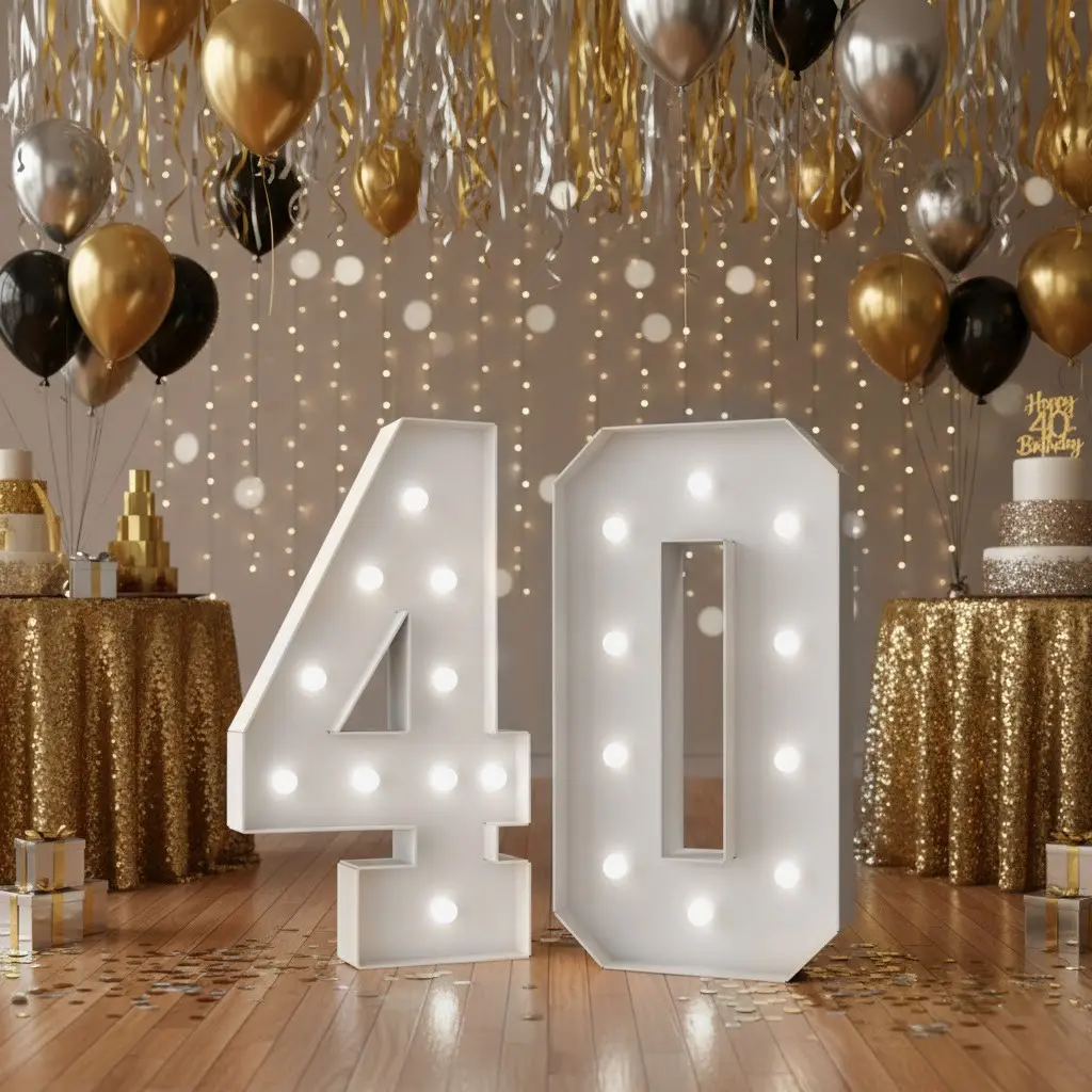 2-Pack 3-Foot LED Number Light Signs, Led Lighted, & Warm Light Options, Pre-Cut Frame, Large Digit 40 for 40th Birthday Party Decorations, Anniversary, Party Decoration Supplies, Party Lights, Party Lighting Decoration