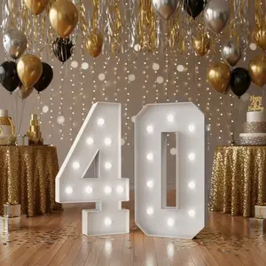 2-Pack 3-Foot LED Number Light Signs, Led Lighted, & Warm Light Options, Pre-Cut Frame, Large Digit 40 for 40th Birthday Party Decorations, Anniversary, Party Decoration Supplies, Party Lights, Party Lighting Decoration