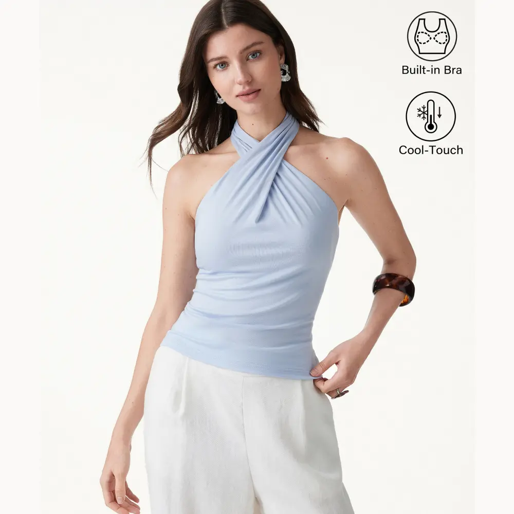 【ANY 3 FOR $99】OGL Criss Cross Halter Neck Going-Out Bra Top  tank air tank tops travel woman fashionnova
