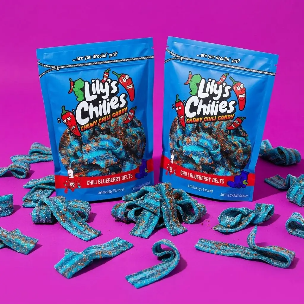 Chili Blueberry Belts (Two 4oz Bags), Chili Candy Snack