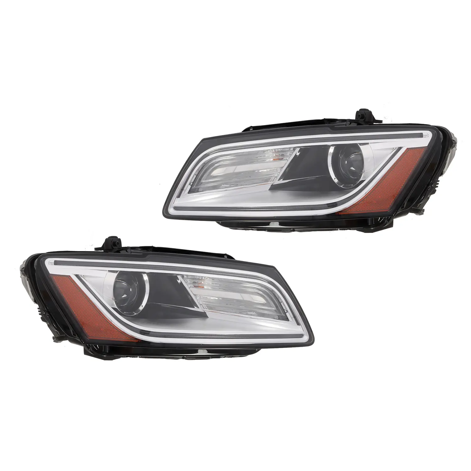 Nakkaa Chrome Waterproof LED Projector Headlight Bulbs (Xenon) with HID DRL Projector, PP-Polycarbonate Fog Light Pair, Left & Right Passenger Side, Vehicle-Specific Fit for 2013-2017 Audi Q5 SQ5 (NON-AFS), Cold White, Long-Lasting