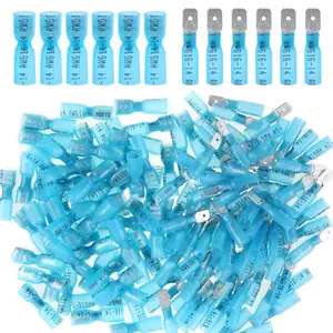 100Pcs 22-16/16-14/12-10Gauge Fully Insulated Crimp Spade Terminals Nylon Heat Shrink Waterproof Quick Disconnect Assortment Kit