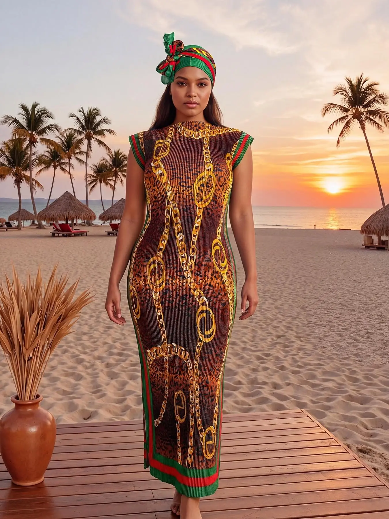 Elegant Aesthetic Pleated Fit and Flare Moo Moo Long Dress with Equestrian Print, Animal Print Complete Set with Shawl and Long Silk Scarf for Beach Sun Protection