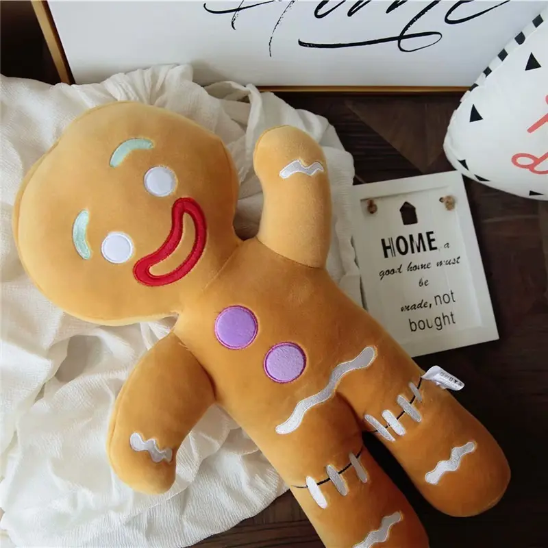 Gingerbread Man Plush Doll - Soft Polyester Stuffed Cookie Toy with Expressive Eyes, Smiling Face, Outstretched Arms, Durable Fabric, Playful Design, Ideal for Holiday Party Accessory, Home Decoration