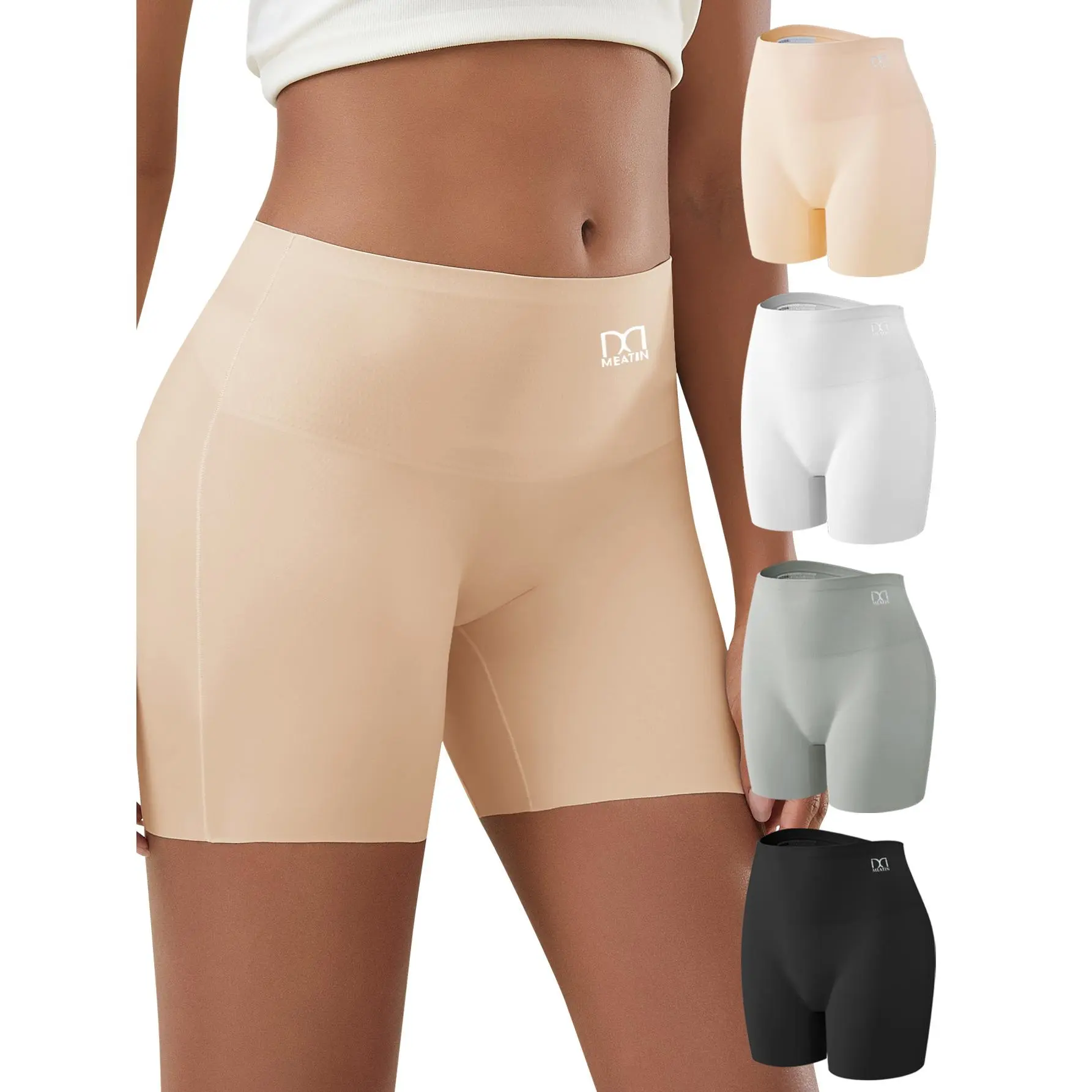 QUASTI Women's 4PCS High Waist Seamless Shorts Smooth, Smooth Polyamide, Soft, Stretchable Lightweight Skin Friendly Fabric, Hip Lifting, Solid Color Women's Clothes, S XXL Underwear for Confident Everyday Wear