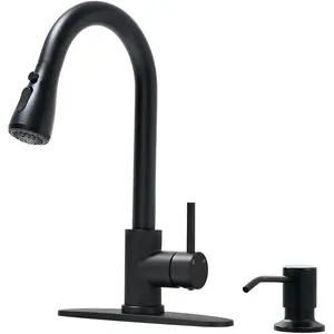 Kitchen Faucets with Soap Dispenser, High Arc Single Handle Kitchen Sink Faucet with Pull Down Sprayer 3 Modes, Brushed Nickel Matte Black Modern Kitchen Sink Faucets with Sprayer For Utility Rv Laundry