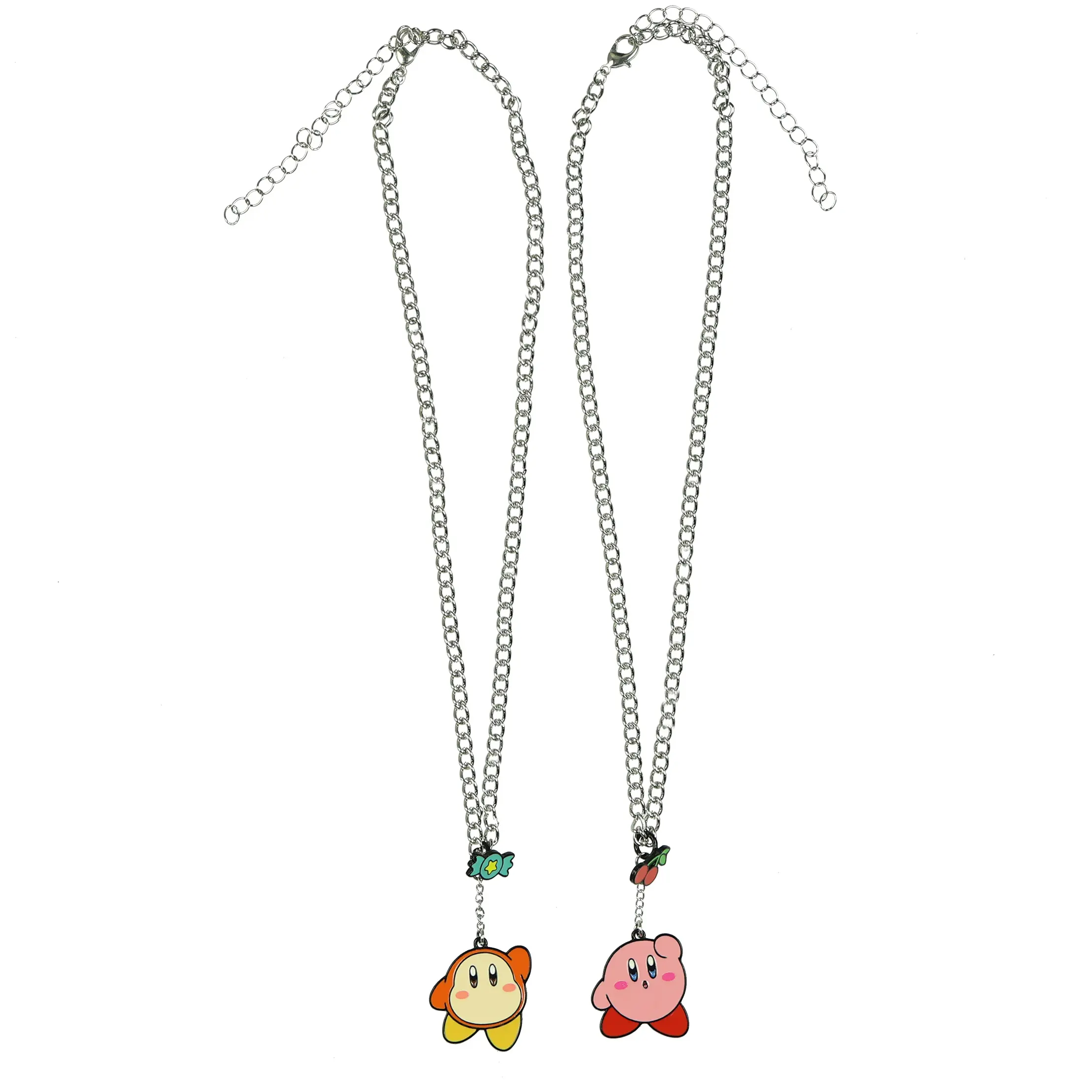 Kirby Necklace Set with Bandana Waddle Dee, Officially Licensed 2-Piece Stainless Steel Enamel Charms, Adjustable, Stainless Steel Necklaces, Anime Necklaces, Cartoon Graphic Necklaces