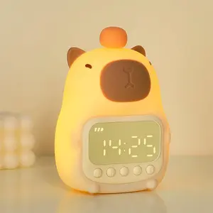 2-in-1 Night Light & Alarm Clock, Cute Capybara-shaped LED Alarm Clock for Bedroom Bedside, Digital Display Alarm Clock & Kids Sleep Trainer, Tap-Activated Wake-Up Night Light, Suitable for Bedroom, Living Room, The Perfect Gift, Decor