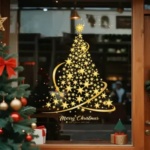 1 45cm*60cm luxury Venus Christmas tree window sticker, Christmas tree composed of countless golden stars, PVC electrostatic adsorption, creating a festive atmosphere for your space!