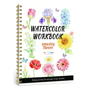 Watercolor Beginner Practice Book, Watercolor Coloring Book, 14 Line Drawings + 2 Color Mixing References, Step-By-Step Learning Guide