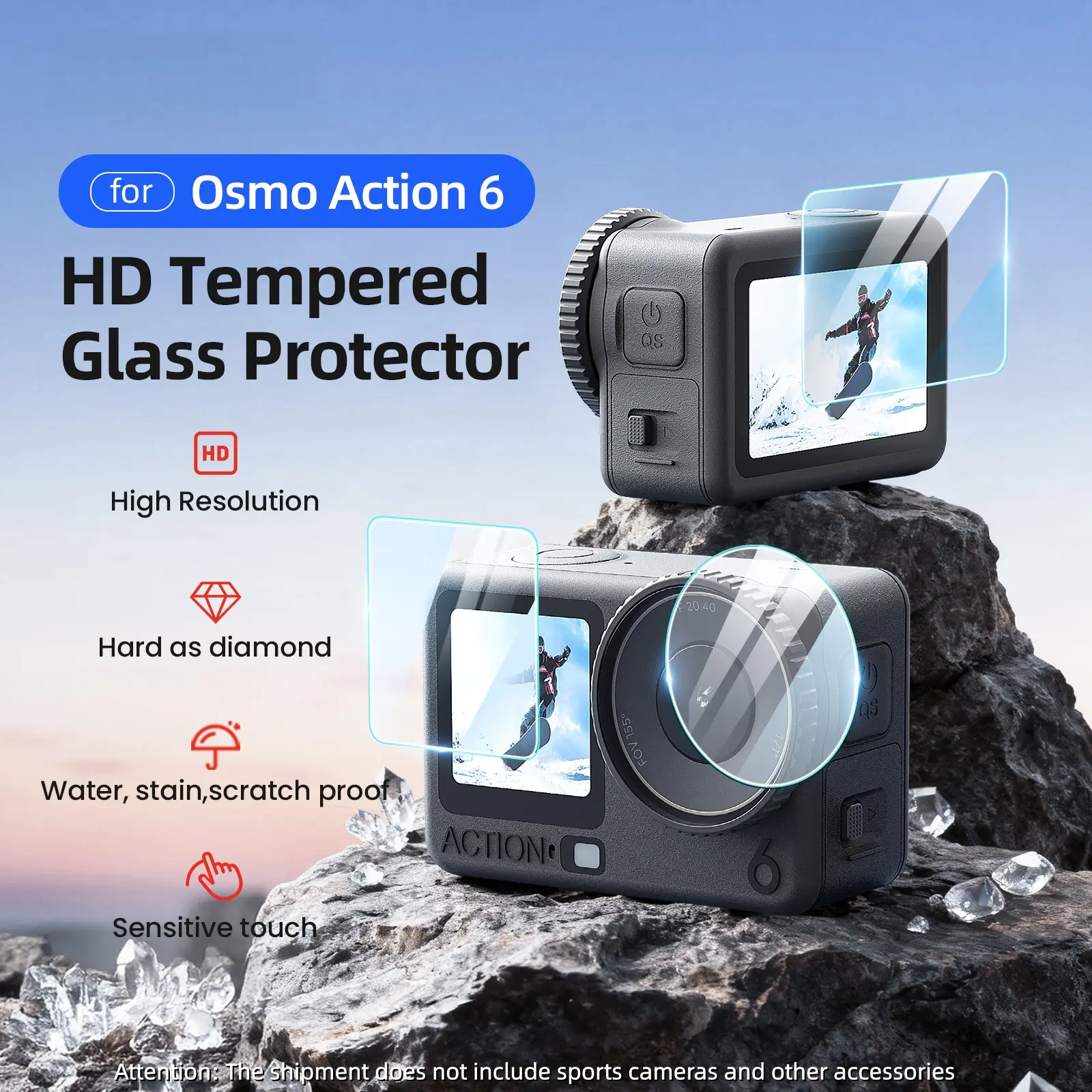 Osmo Action 6 Screen Tempered Glass Protector HD Protection Film, Sports Camera Accessories, Photography Camera Accessories, High Clarity and Scratch Resistant, Durable and Shatterproof, Easy Installation, Precision Cut