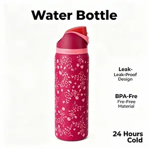 Owala FreeSip 32oz Insulated Portable Vacuum Flask Water Bottle, Special Edition Red Floral Heart Pattern, 24hr Cold Retention, Leak-Proof, Stylish Red Lid