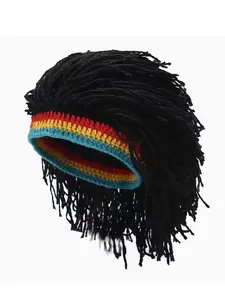 Unisex Reggae Jamaican Style Rasta Color Block Beret Hat, 2024 New Style Hip Hop Dreadlocks Wig Design Hat, Couple Accessory for Women Men for Party Photography, Dreadlock Loc Cap