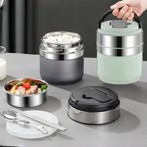 A set of 6 thermal insulated stainless steel lunch containers with a capacity of 40.58oz, perfect as Halloween gifts. Features include 304 food-grade leak-proof containers with compartments, vacuum-sealed, a foldable spoon, and detachable chopsticks.