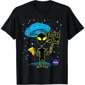 UFO Alien Just Here For The Pizza T-Shirt  Graphic tees