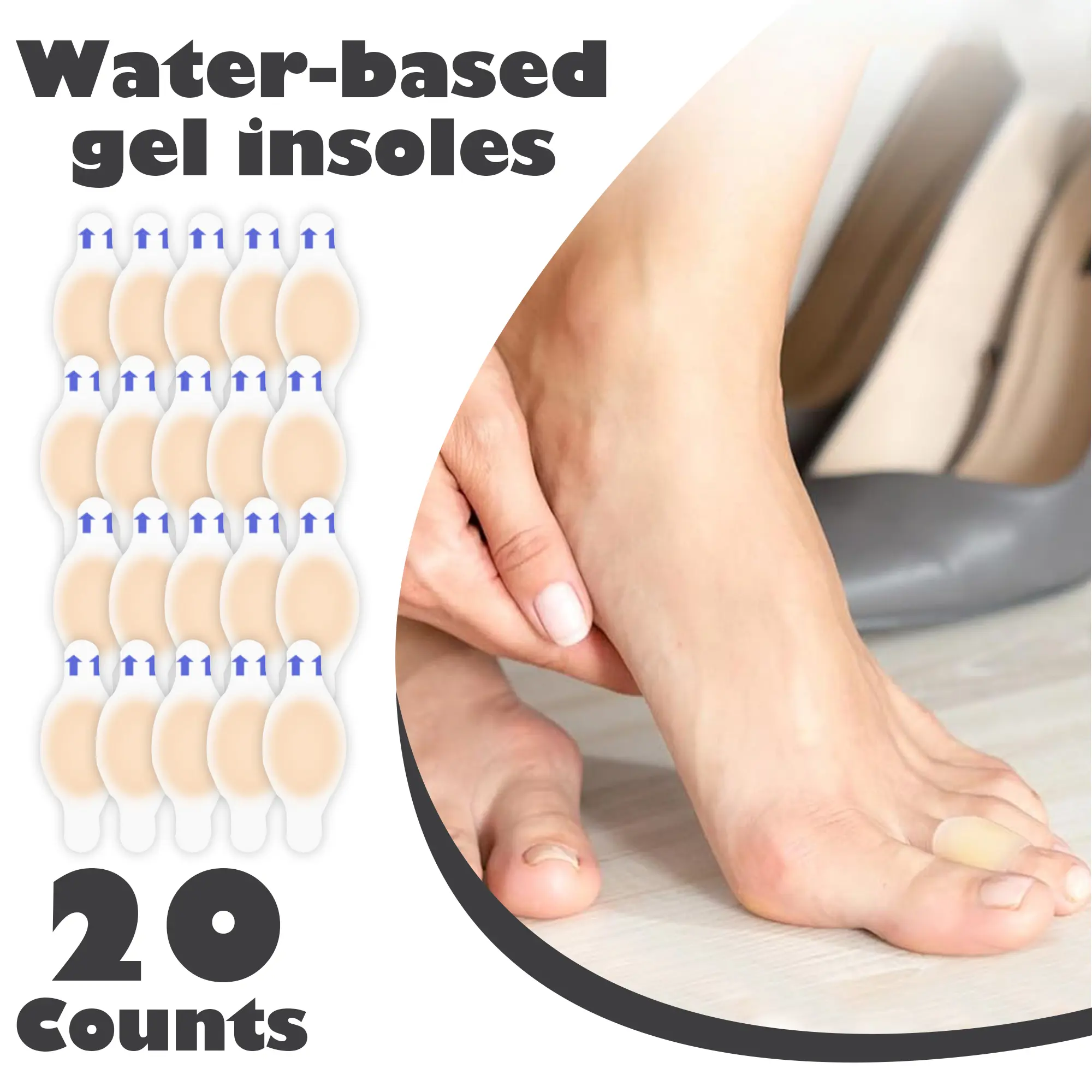 20 Counts Gel Heel Cushions, Hydrocolloid Bandages for Foot Blister Prevention, Water Resistant Heel Pads