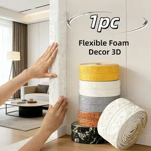 2.3Metersx12Cm Flexible Foam Decor 3D, Self-Adhesive Decorative Wallpaper Flower Carved Foam Line Decoration, Suitable for Baseboards And Wall Molding in Homes, Ceiling Corners, Living Room Corner Protection, Three-Dimensional Angles