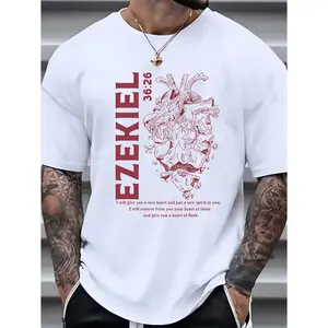 [Men's Graphic Tees]Ezekiel 36:26 Men's Vintage Graphic T-Shirt - Breathable & Sweat-Wicking Cotton, Casual Round Neck Short Sleeve Tee with Inspirational Religious Design, Perfect for Daily Wear, Fitness & Outdoor Activities,Breathable Cotton