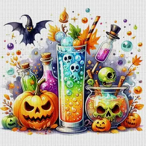 Halloween Cross Stitch Kit, 1 Set Colorful Embroidery Design, Home Wall Decor Gift, Frameless, 14.17x14.17 Inches, Detailed Cross Stitch Set