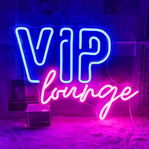 VIP Lounge Letter Design Neon Sign Light, USB Powered LED Neon Light, Wall Mounted Decorative Light, Decorative Ambiance Lighting for Home Living Room Bedroom