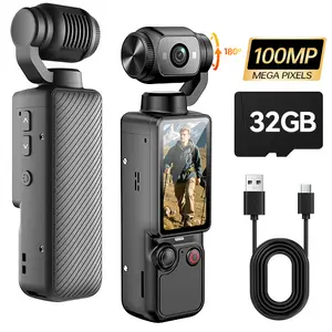 Portable 2.5K Ultra HD Video Recorder with 180° Rotating Lens, Pocket Camera with Handheld Stabilizer, Full-Body Shooting Camera, Ideal for Vlogging, Travel, and Daily Life Recording, Supports USB Charging, Black, Vlogging Camera, Modern Tech Product