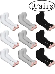 9Pairs-Sun Protection Ice Sleeves Sports Arm Sleeves Cooling Arm Covers Summer Gloves Outdoor Cycling UV Protection Driving Cool Multi-Color Unisex Casual Style