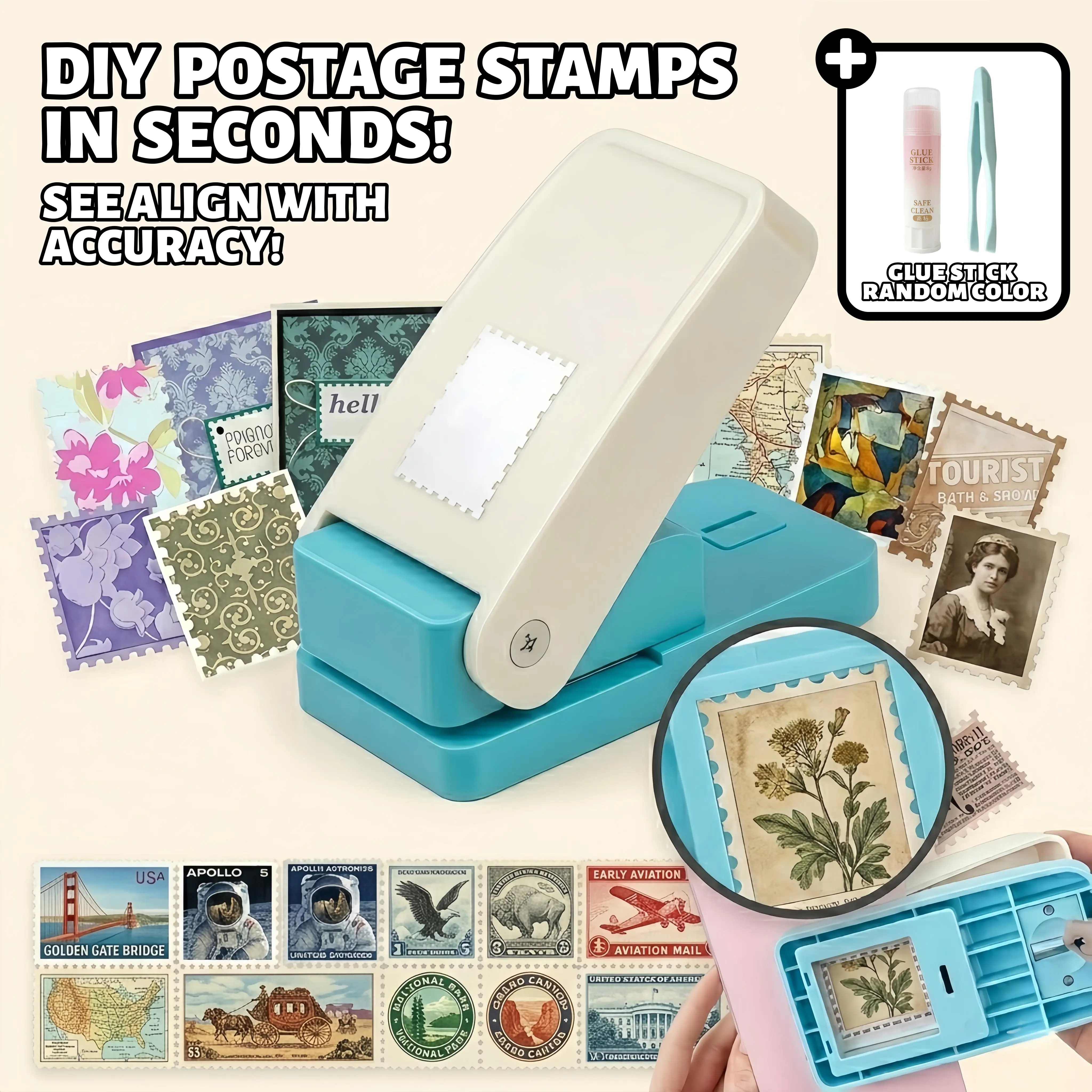 DIY Scrapbooking & Stamping 2-Style Lever-Type Manual Floral Stamp Puncher & Embosser (0.82 in ×1.02 in) - Effortless Creation Tool with Free Glue Stick & Tweezers, for Greeting Cards, Pen Pals, Crafty Lifestyle