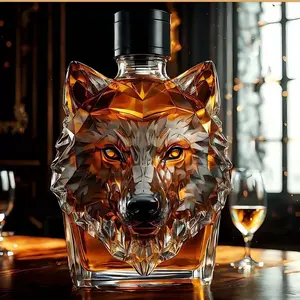 Luxury Wolf Crested Whiskey Bottle, Exquisite Animal Shaped Decanter, Premium Collector's Item, Home Bar Centerpiece, Unique Gift Idea, Home Bar Accessories