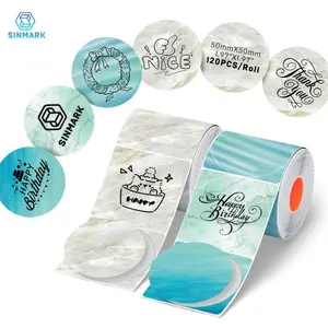 2 Rolls Round Thermal Labels, Circle Sticker Label, 50x50mm, Compatible with Sk58/sk20/sk35/sk45/m110 Printers, Ideal for Home Storage, Retail, DIY Crafts