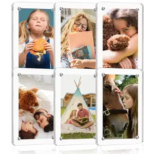 6 Packs Acrylic Fridge Magnetic Instax Frame 2.36x3.54 Inch Polaroid Frame Polaroid Magnet Frames for Refrigerator Double Sided Mini Picture Frames