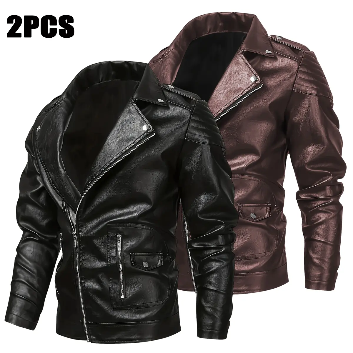 Chic Biker Leather Jacket for Men, Lightweight Zip-Up Long Sleeve Menswear for Casual Streetwear and Parties