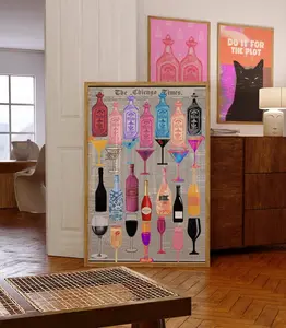 Champagne Poster-Retro Tequila Poster-Aesthetic Girly Bar Cart Art-Preppy Poster-Trendy Wall Art-Cocktail Art-Bar Cart Art-Drinks Wall Décor