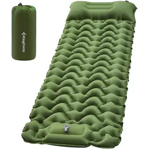 KingCamp Sleeping Pad for Camping, Ultralight Connectable Inflatable Sleeping Pad Camping Mattress with 6.3" Built-in Pillow & Foot Pump for Backpacking Hiking Tent Cot