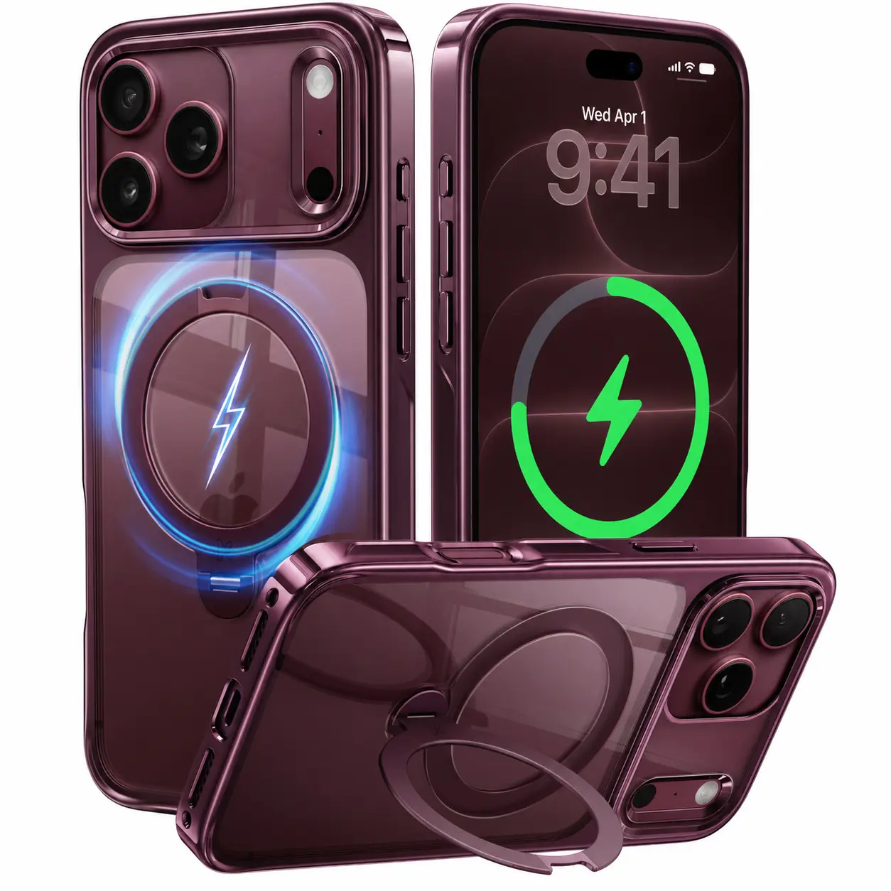 CASEKOO Glossy 360-Spin Magnetic Stand Cellphone Casing for iPhone 18/17/16 Pro Max, 6.9" MagSafe-Fit, 17FT Military Protective, Slim Hand-Polished Titanium Alloy Sturdy Stand, Shockproof, Glossy Cosmic Orange Handheld Landscape Cover