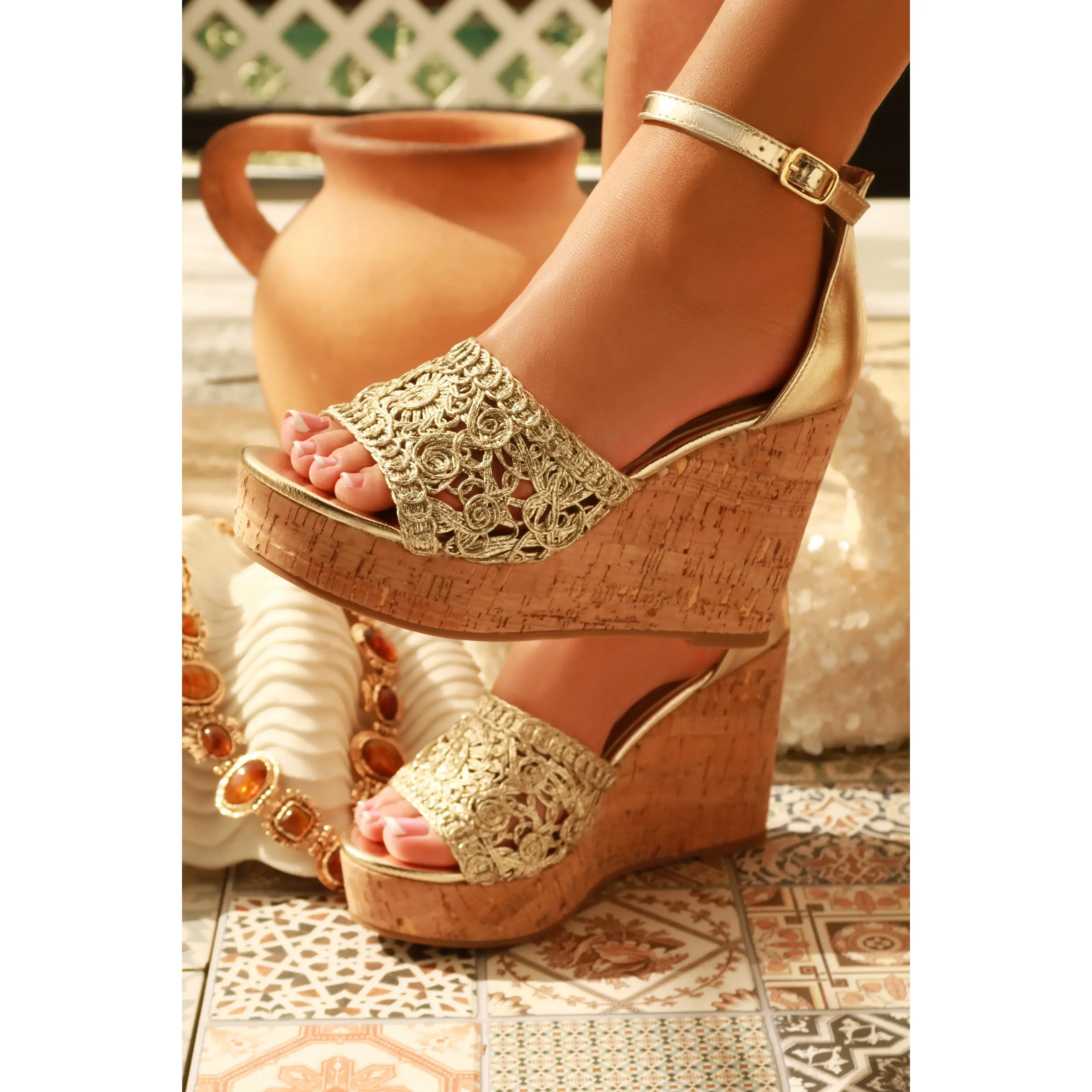 Paradise Nights Platform Wedges - Gold