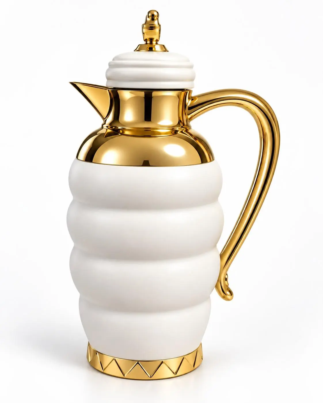 Elegant White & Gold Ceramic Tea/Coffee Serving Pot with Ornate Handle and Lid Elegant White & Gold Ceramic Tea/Coffee Serving Pot with Ornate Handle and Lid