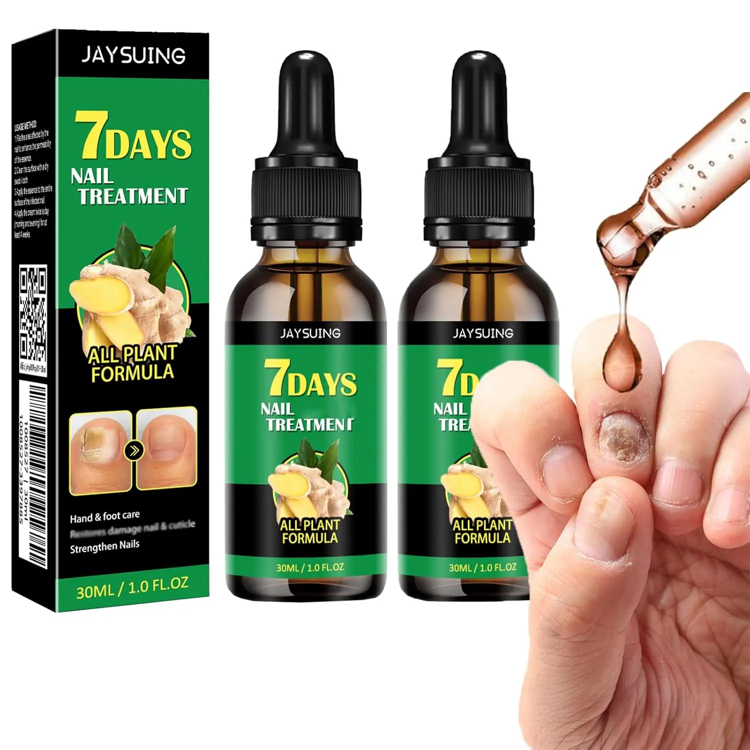 2PCS Nail Treatment - Soften Thick Nails, Whiten Discolored Nails, Ginger Nail Treatment, Toe and Fingernail Support