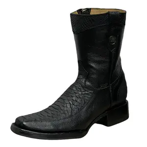 A&A MENS BOOTS, ESTILO LAREDO NEGRO, IMITACION PITON, BOTA PARA CABALLERO CON CIERRE, SUELA DE CUERO CON PROTECCION ANTIDERRAPANTE.