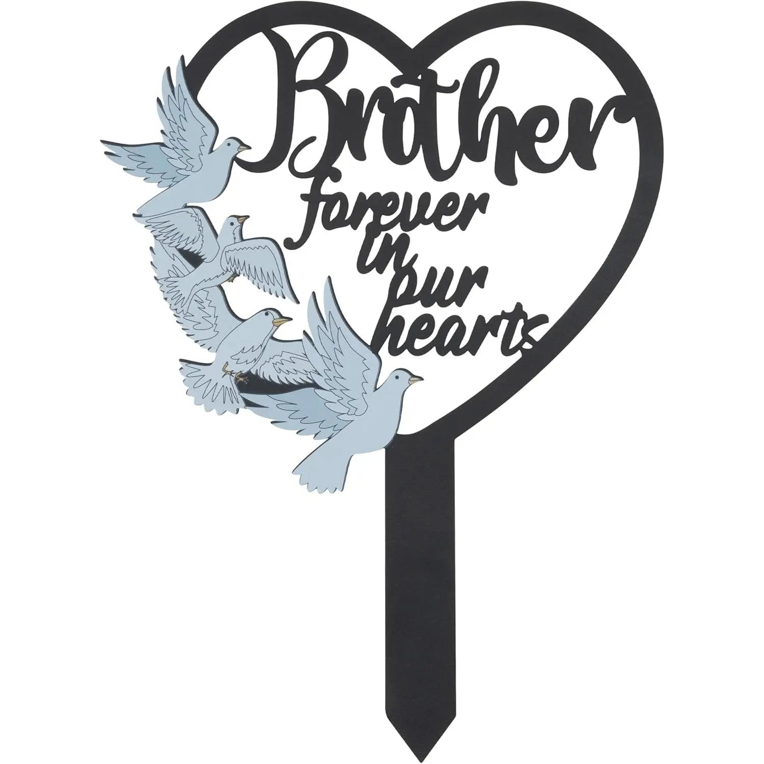 Durable Metal Brother Memorial Grave Marker - 11x7.9 In Stake-Mounted Heart Sympathy Plaque, Cemetery Condolences Decor for Cemeteries, Yard