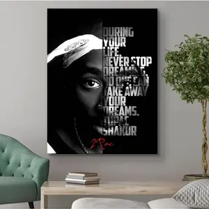 Never Stop Dreaming - 2Pac Wall Art Quotes, Tupac Printed Art, Black & White Motivational Poster Print Artwork (Frame Not Included)