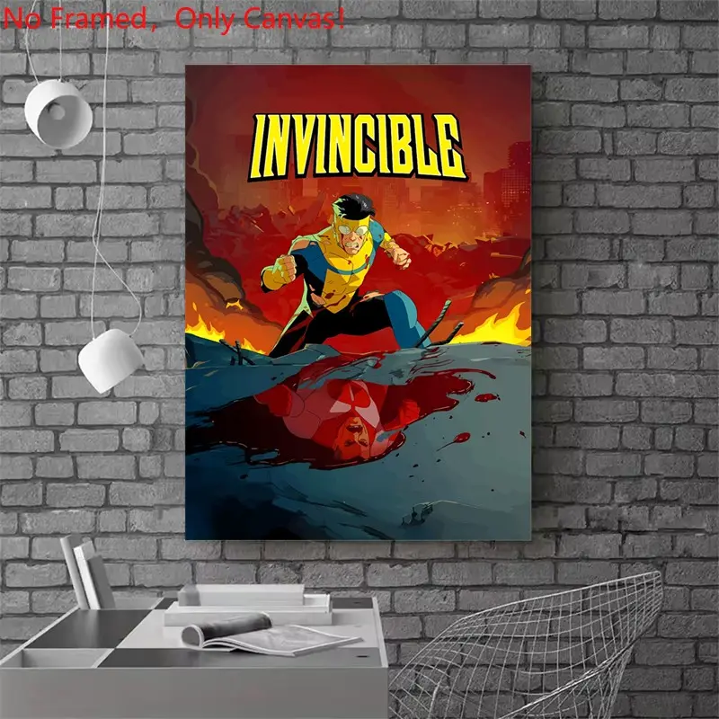 1 piece/set frameless canvas painting print poster, Classic Movie scenes Poster art, Invincible Comic Book Cover Art, Decorative wall art, perfect gift for movie lovers, ideal for bedroom, living room, kitchen, wall decoration