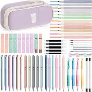65 count Aesthetic School Supplies with Cute Pencil Case, Pastel Highlighters Gel Pens Mechanical Pencils Set 0.5 0.7 & 2.0mm, Office  to School Supplies College Essentials Kit Student Stationary Set