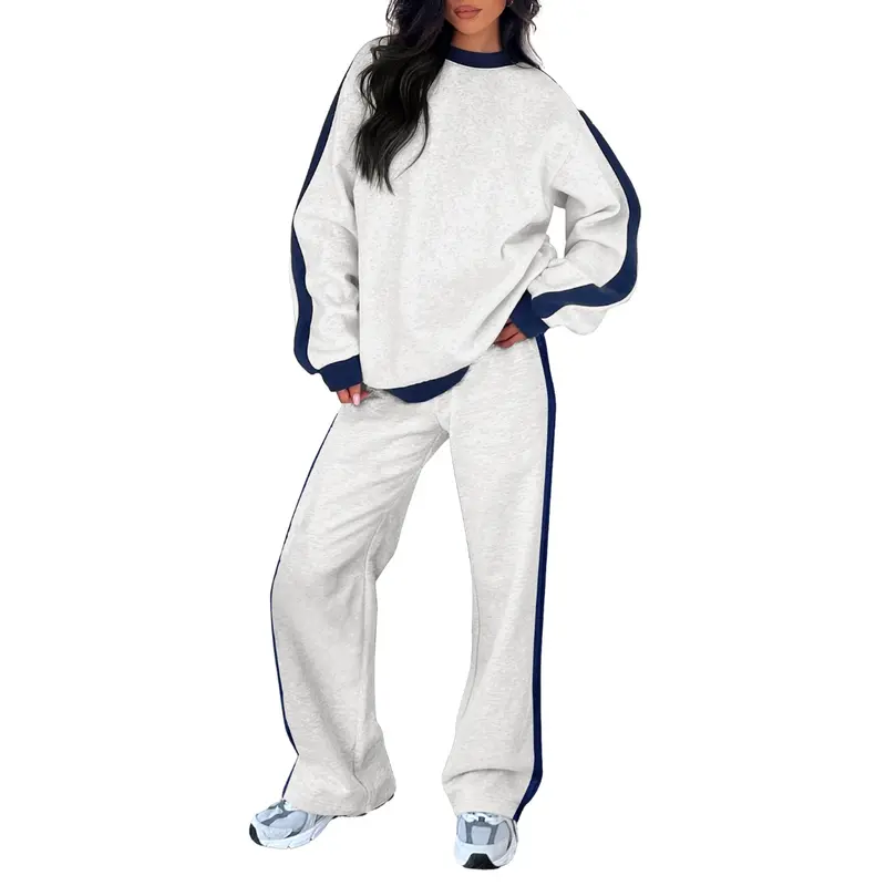 Aleumdr Women's 2-Piece Thermal Fleece Blend Gym Set - Crewneck Drop Shoulder Sweatshirt, Baggy Straight Leg Sweatpants, Soft Loose Cut for Stretching, Ideal for Lounging, Yoga, Gym Workout Apparel, Clothes for Women,outdoorfun