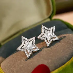 Recommend Tiktok live explosive zircon five-pointed star earrings  Double stereo five-pointed star earrings girl