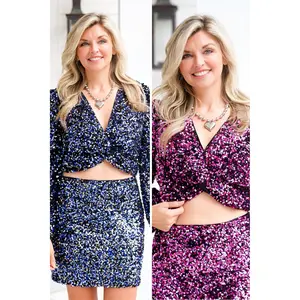 Sequin Long Sleeve Twist Front Crop Top