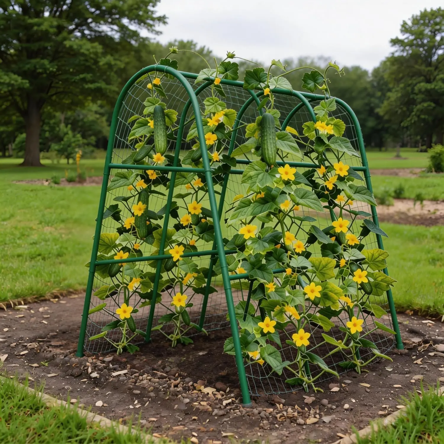 Shape Metal Garden Trellis for Raised Beds, Rust-Resistant Vertical Arch for Vegetables & Vines, Green Heavy Duty Plant Support, Outdoor Weatherproof, No-Tool Setup