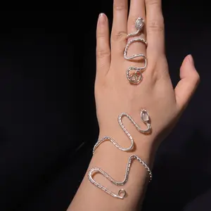 Moonstone Adjustable Snake-Shape Copper Wire Wrapped Ring & Bracelet Set — Moonlight Guardian Energy